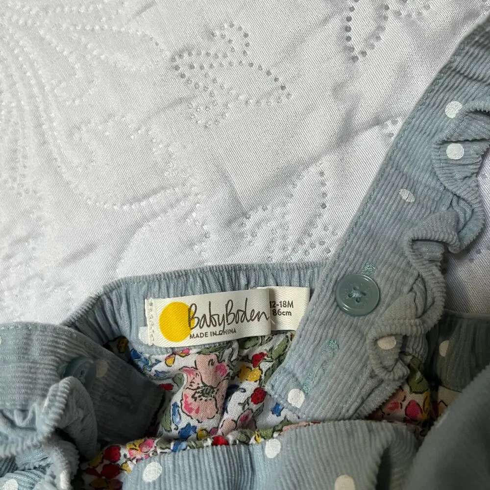 Baby Boden Corduroy Polka Dot Bunny Pinafore Dress Size 12-18 months